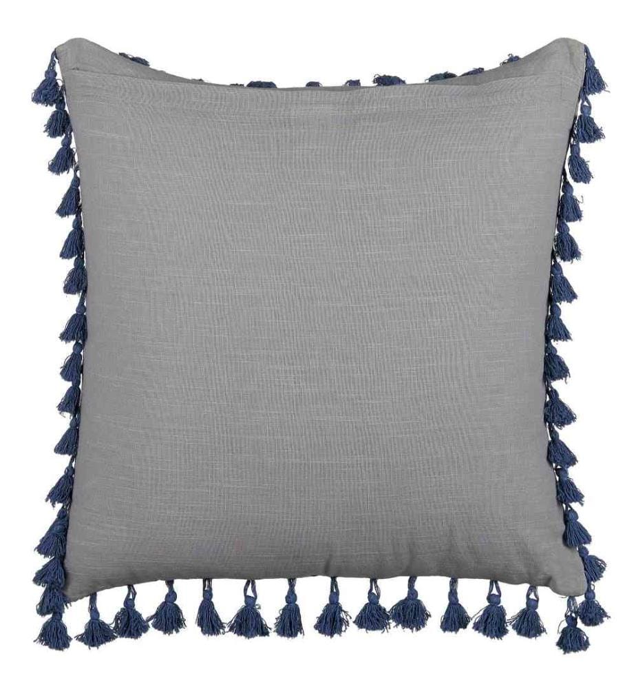 Dekokissen Grau / Blau Leinen und Baumwolle 45 x 45 cm Bezug mit Füllung Quasten Reissverschluss Zweifarbig Modern Wohnzimmer Schlafzimmer Deko