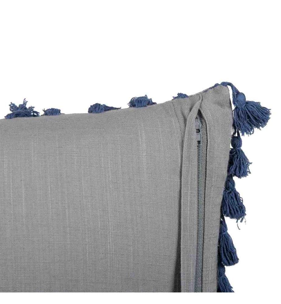 Dekokissen Grau / Blau Leinen und Baumwolle 45 x 45 cm Bezug mit Füllung Quasten Reissverschluss Zweifarbig Modern Wohnzimmer Schlafzimmer Deko