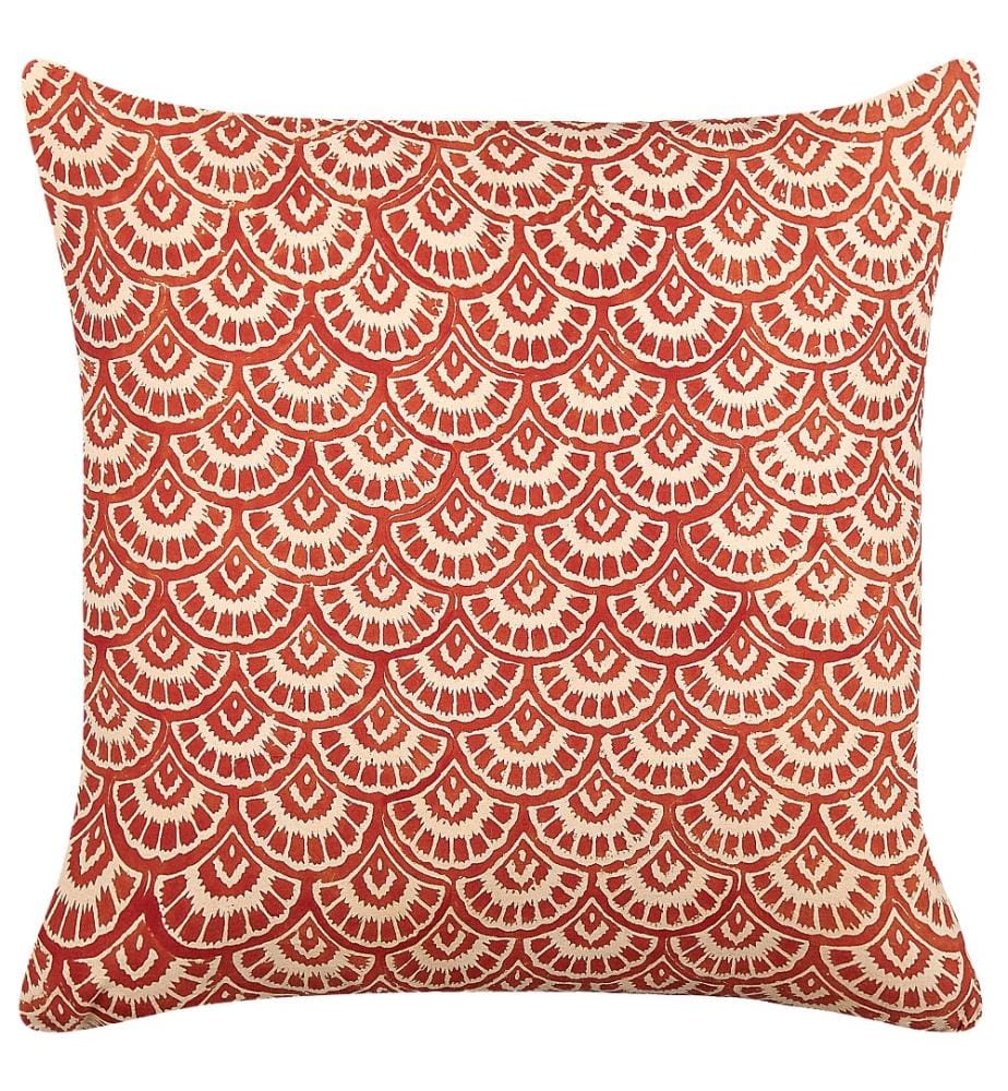Coussin Rouge Crème Motif Géométrique en Coton 45 x 45 cm Design Rétro Accessoires de Décoration Salon Canapé