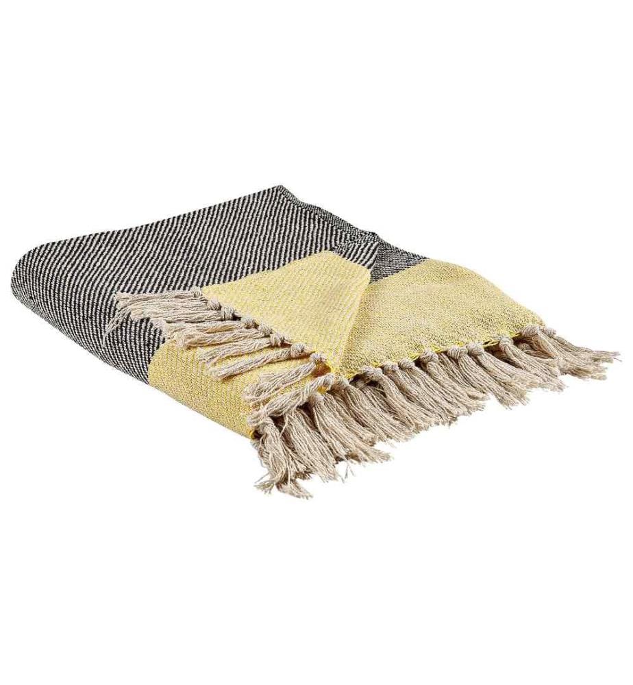 Couverture en Coton Gris et Jaune 125 x 150 cm Jeté de Lit Franges Décoratives Boho Salon Chambre