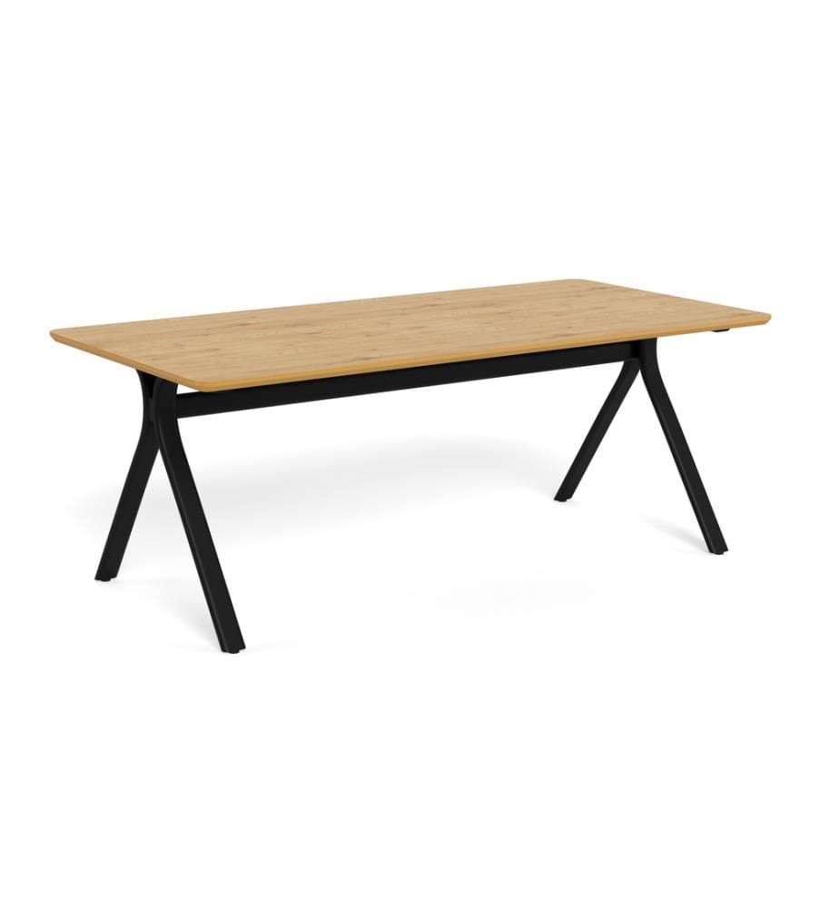 Table à manger Bristol, 200 x 100 x 75 cm - Mélamine chêne sauvage & base noire