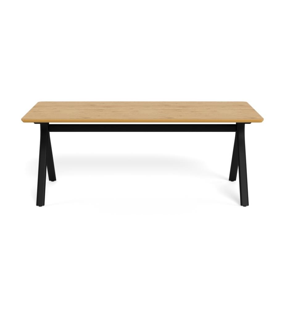 Table à manger Bristol, 200 x 100 x 75 cm - Mélamine chêne sauvage & base noire