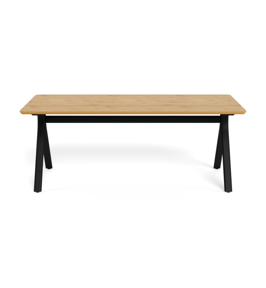 Table à manger Bristol, 200 x 100 x 75 cm - Mélamine chêne sauvage & base noire