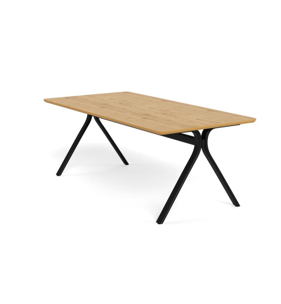 Table à manger Bristol, 200 x 100 x 75 cm - Mélamine chêne sauvage & base noire