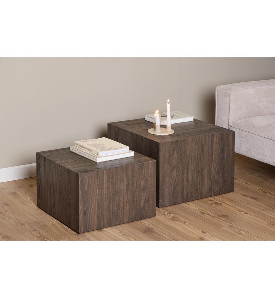 Lot de 2 tables basses Dice, 58 x 58 x 40 cm - Marron