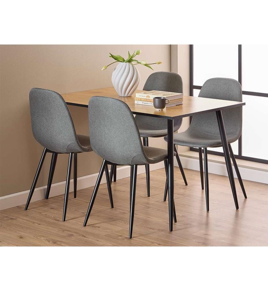 Essgruppe mit Tisch und 4 Stühlen Wilma 75 x 120 x 80 cm - Natur und Grau