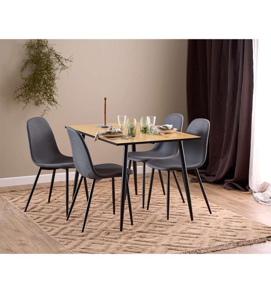 Essgruppe mit Tisch und 4 Stühlen Wilma 75 x 120 x 80 cm - Natur und Grau