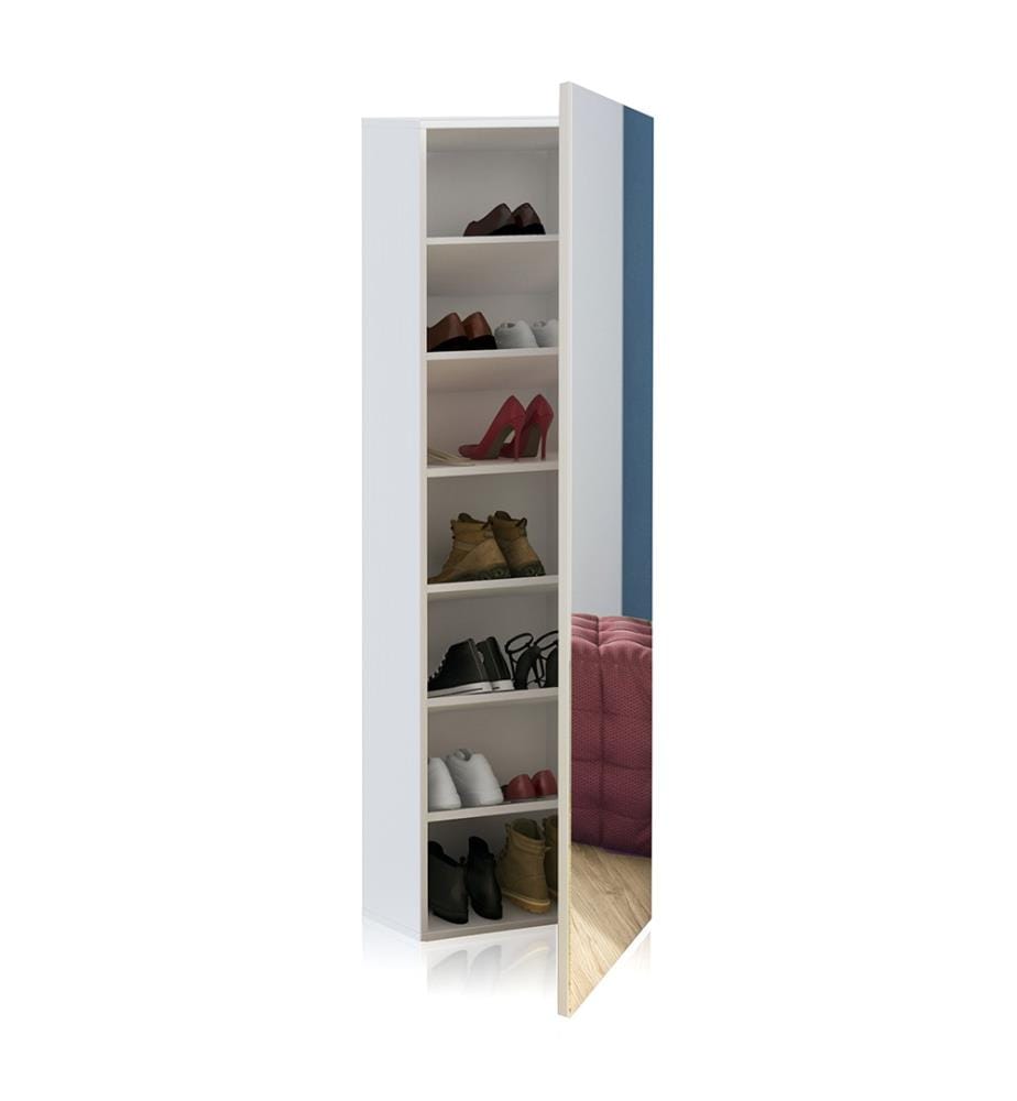 Säulengarderobe/ Schuhschrank mit Spiegel Art - Weiss