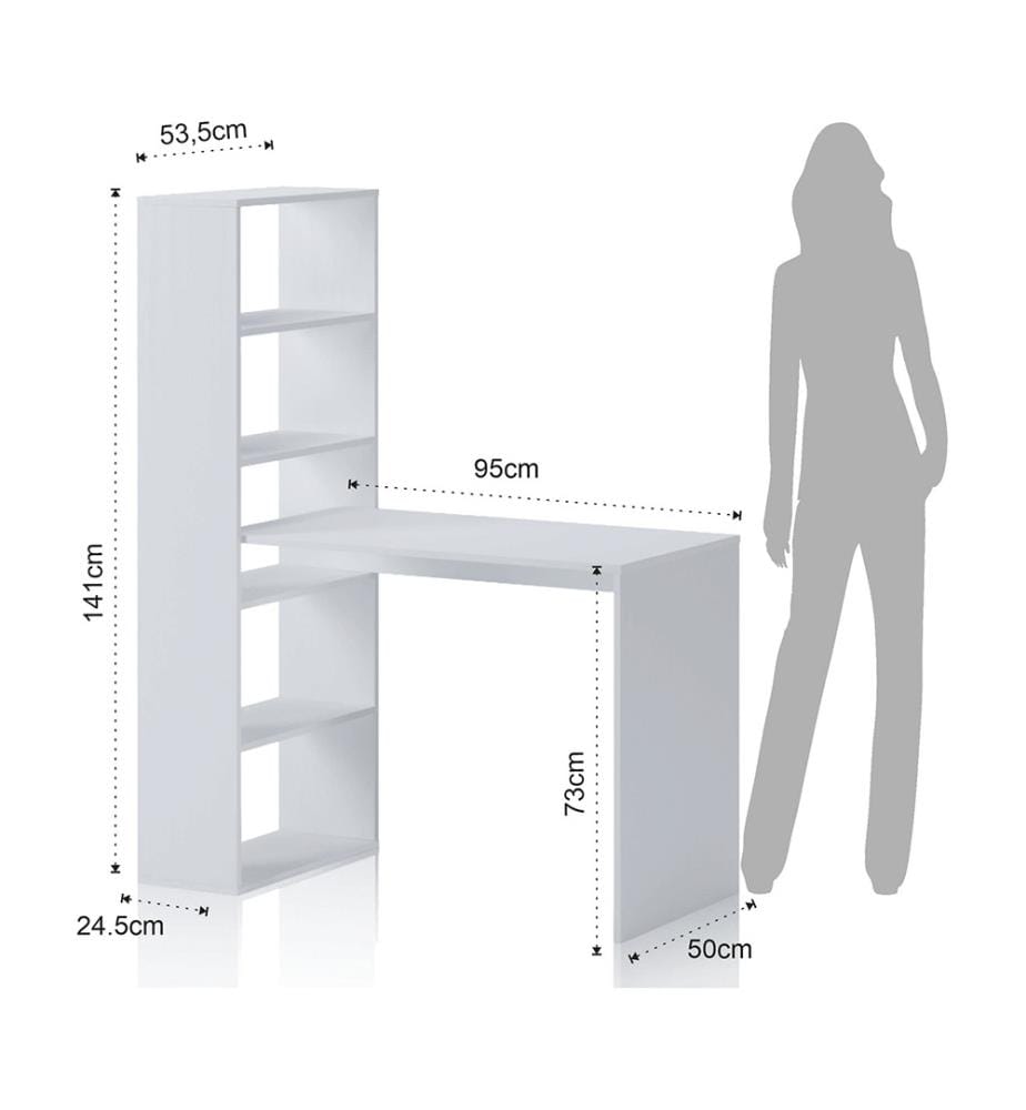 Schreibtisch mit Bücherregal Art - Weiss