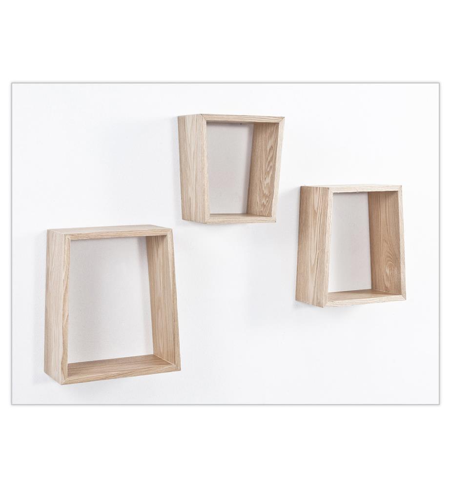 3er - Set Wandregale Trapezio - Hellbraun
