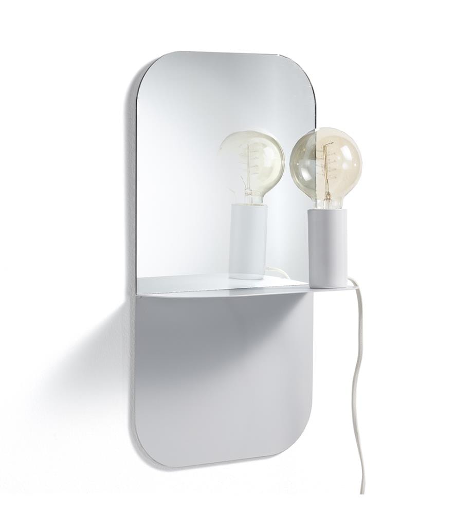 Miroir avec lampe et tablette/table de nuit Magic Shelf - Blanc