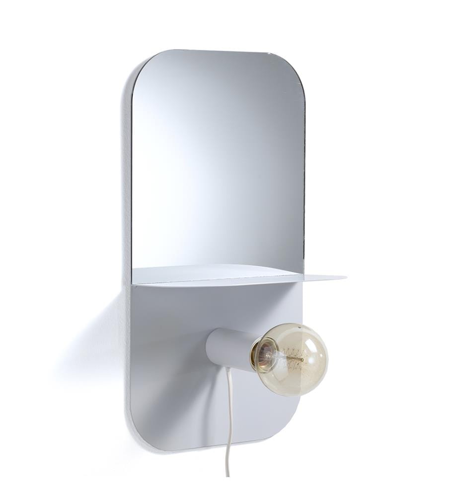 Miroir avec lampe et tablette/table de nuit Magic Shelf - Blanc
