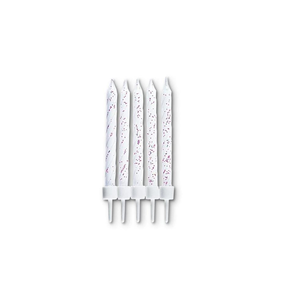 Städter - Bougie avec support 10 Pièce/s, Blanc scintillant, 7.5 cm