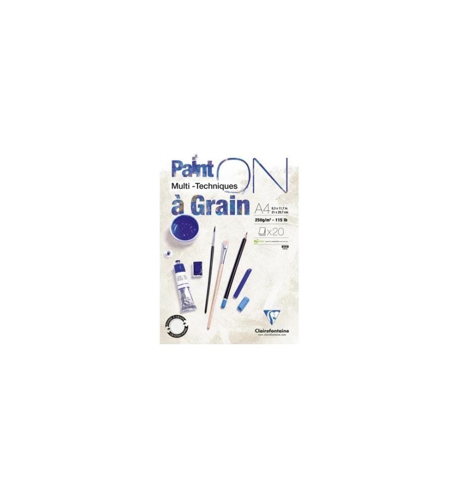 CLAIREFONTAINE - Carnet de dessin Paint On granulé 20 feuilles, A4, 250 g/m², blanc