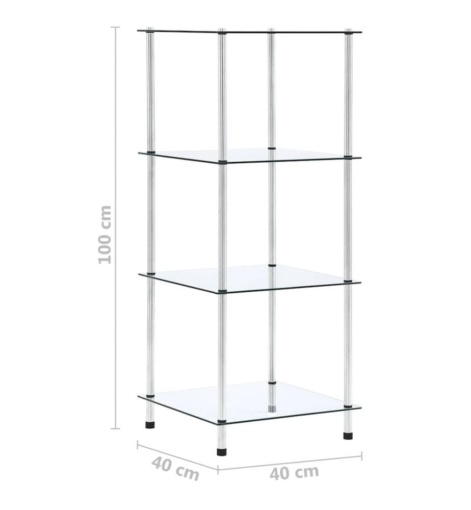 Regal mit 4 Ablagen Transparent 40x40x100 cm Hartglas
