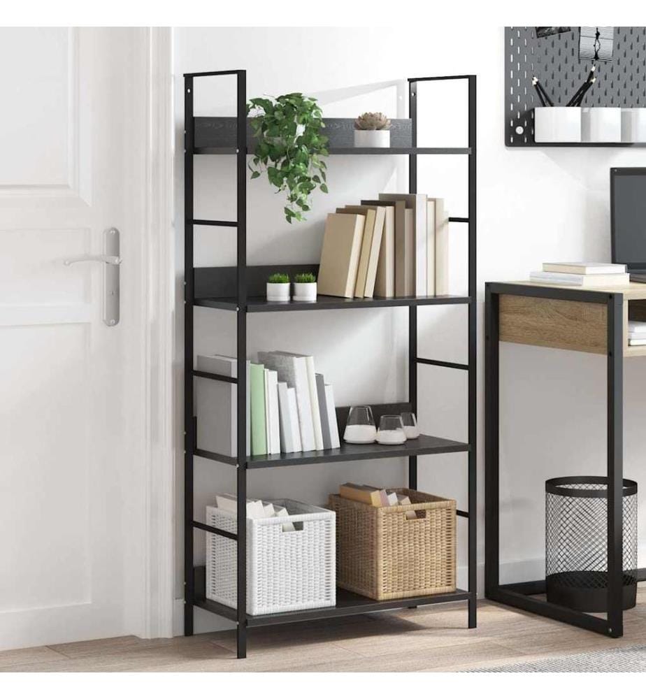 Bücherregal 4 Regalböden Schwarz 60×27,6×124,5 cm Holzwerkstoff