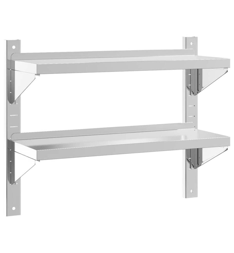 Wandregal mit 2 Böden 75x23,5x60 cm Silbern Edelstahl
