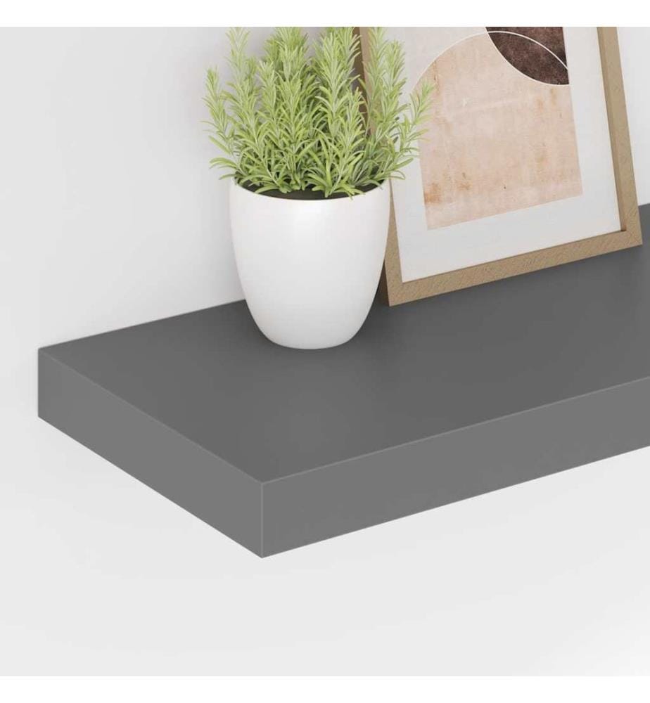Schweberegale 2 Stk. Hochglanz-Grau 50x23x3,8 cm MDF