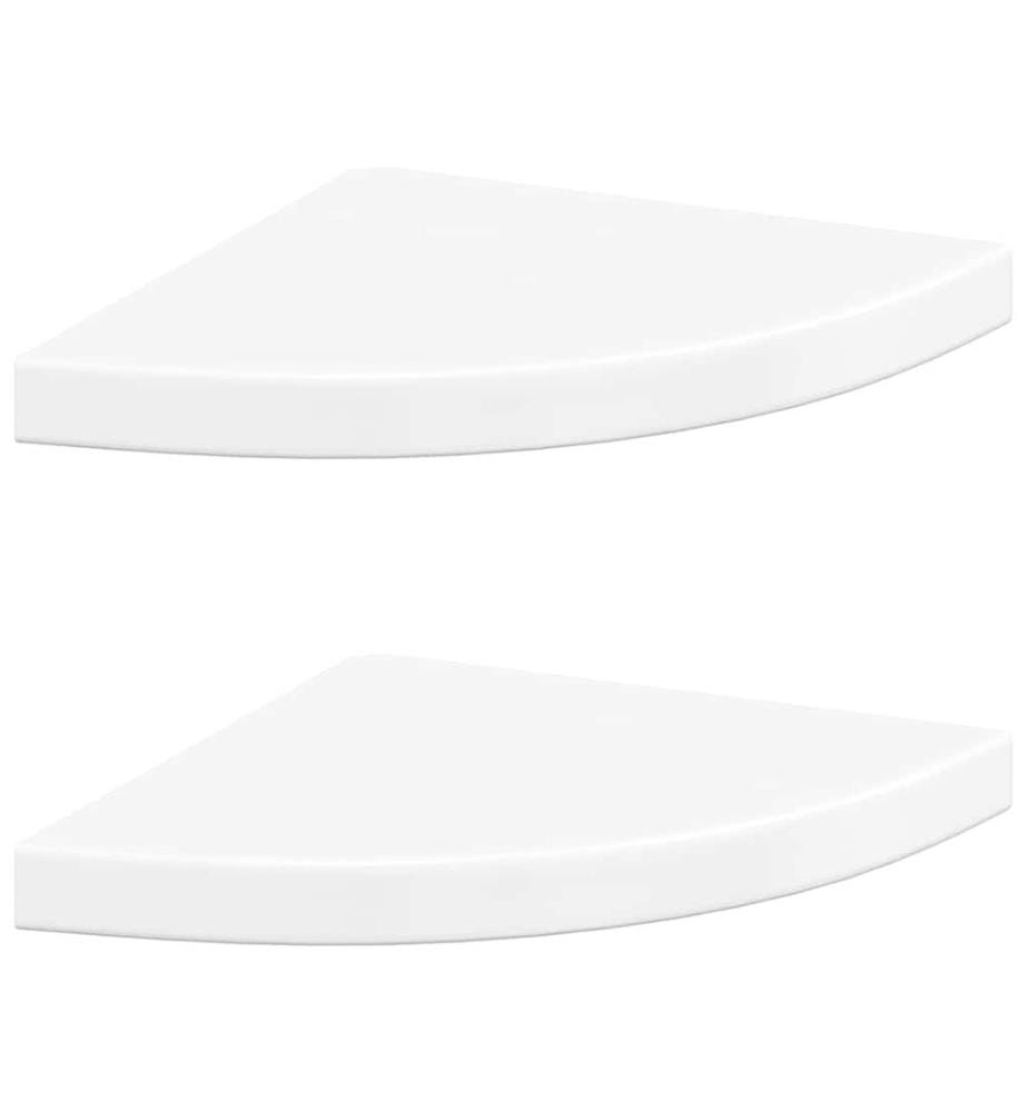 Eck-Schweberegale 2 Stk. Hochglanz-Weiss 35x35x3,8 cm MDF