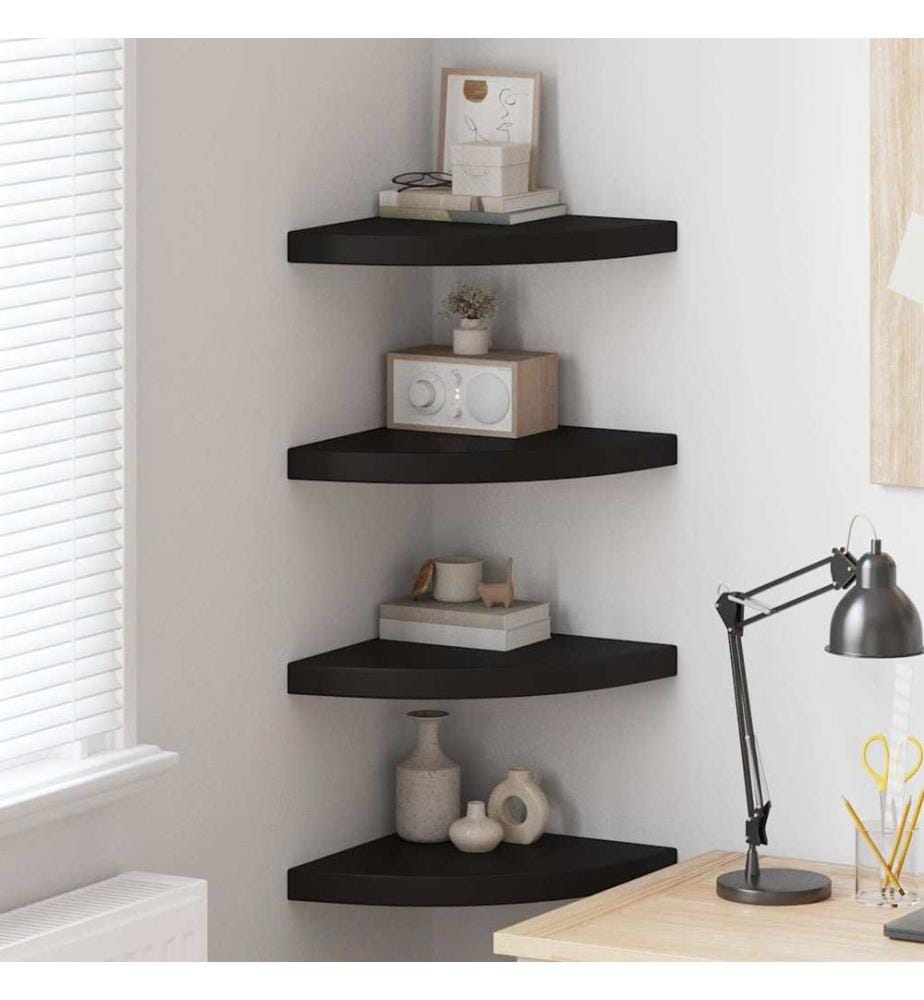 Eck-Schweberegale 4 Stk. Schwarz 35x35x3,8 cm MDF