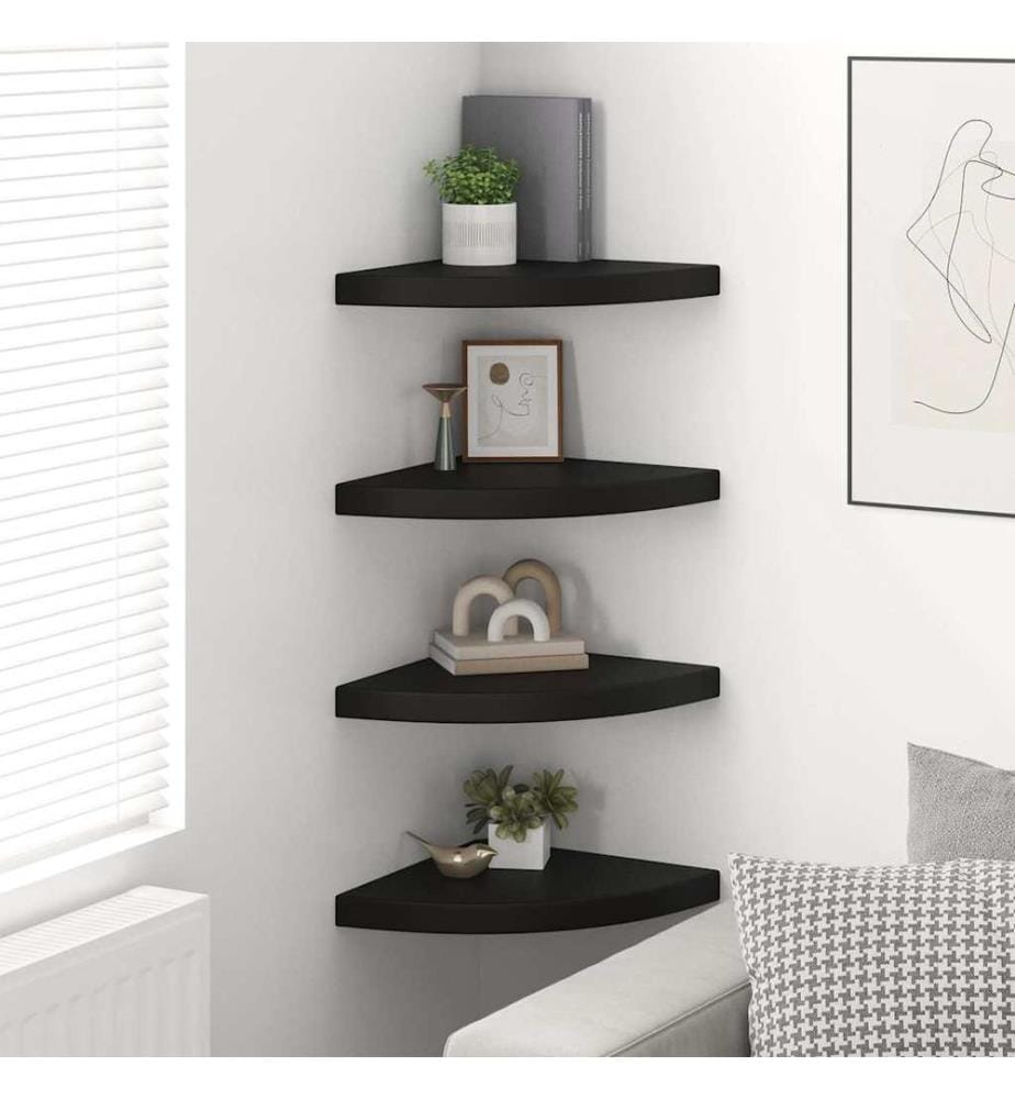 Eck-Schweberegale 4 Stk. Schwarz 35x35x3,8 cm MDF