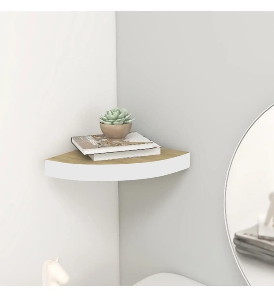 Eck-Schweberegal Eichen-Optik und Weiss 25x25x3,8 cm MDF