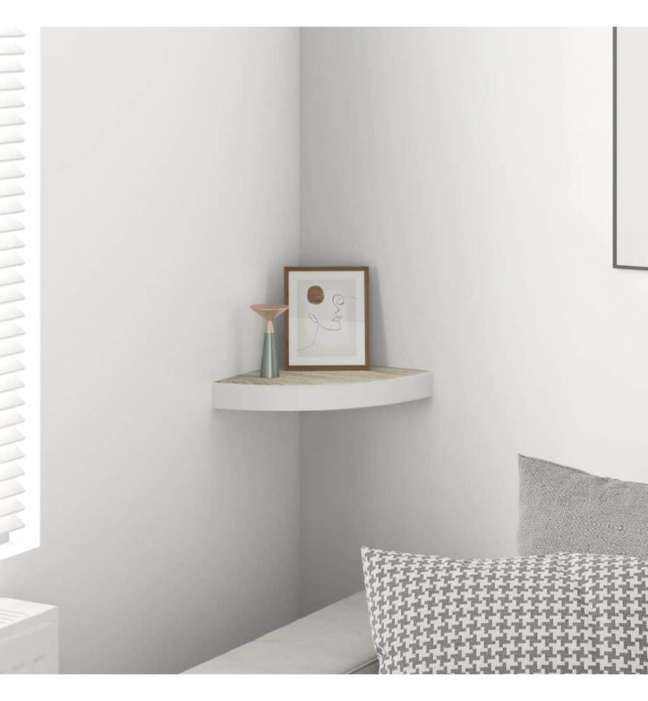 Eck-Schweberegal Eichen-Optik und Weiss 25x25x3,8 cm MDF