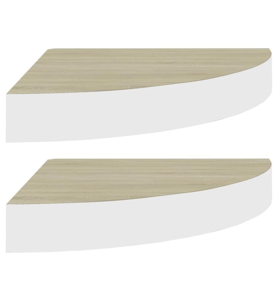 Eck-Schweberegale 2 Stk. Eichen-Optik und Weiss 35x35x3,8 cm MDF