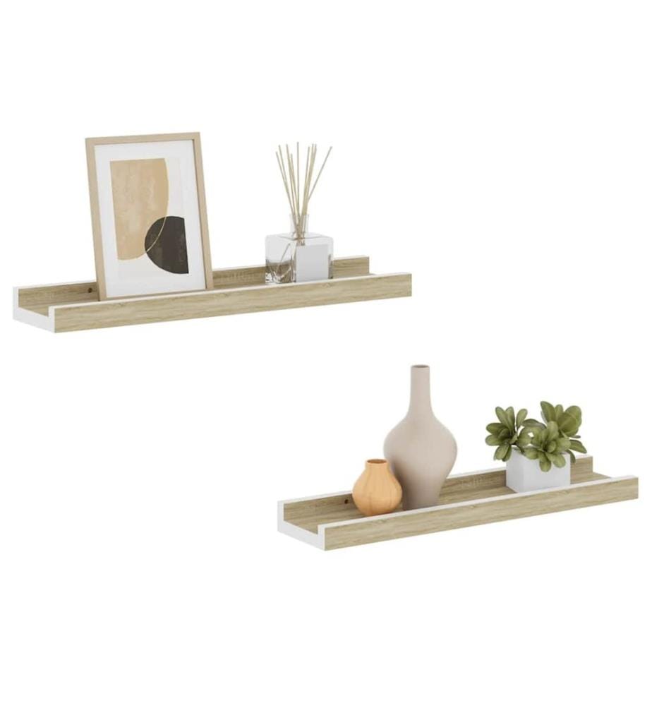 Wandregale 2 Stk. Weiss und Sonoma-Eiche 40x9x3 cm