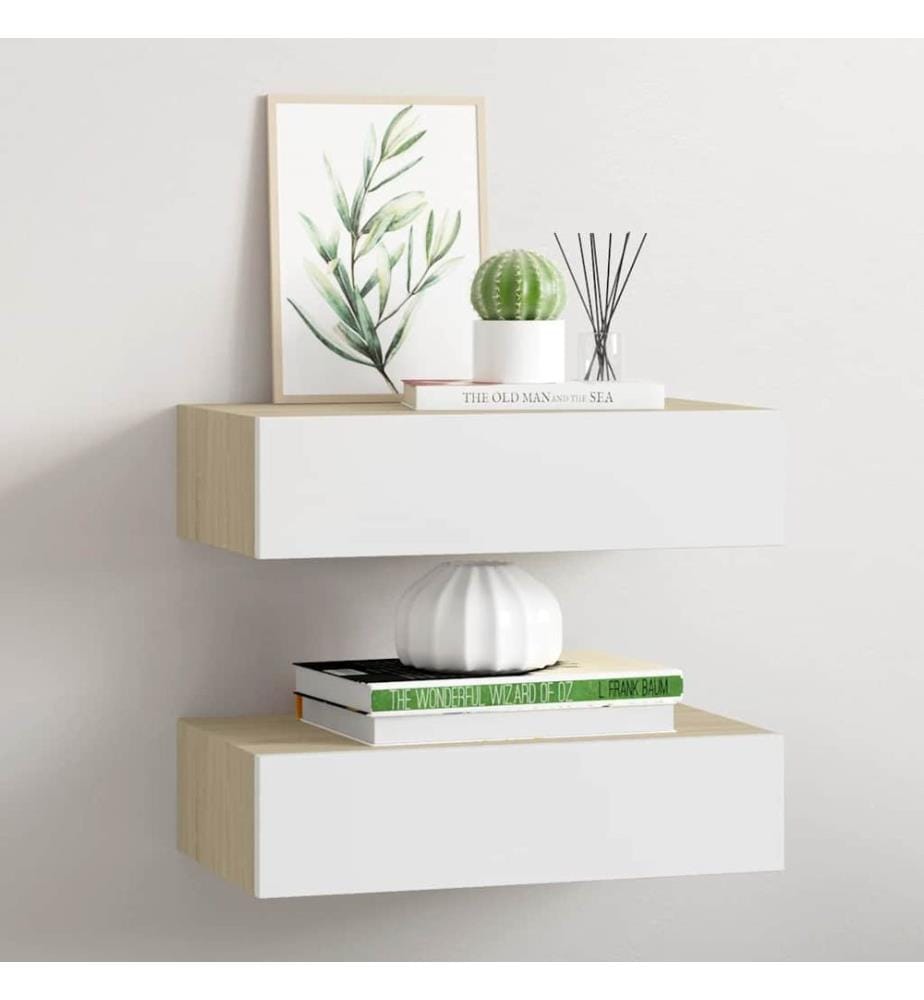 Wandregale mit Schubladen 2 Stk. Eichen-Optik Weiss 40x23,5x10cm