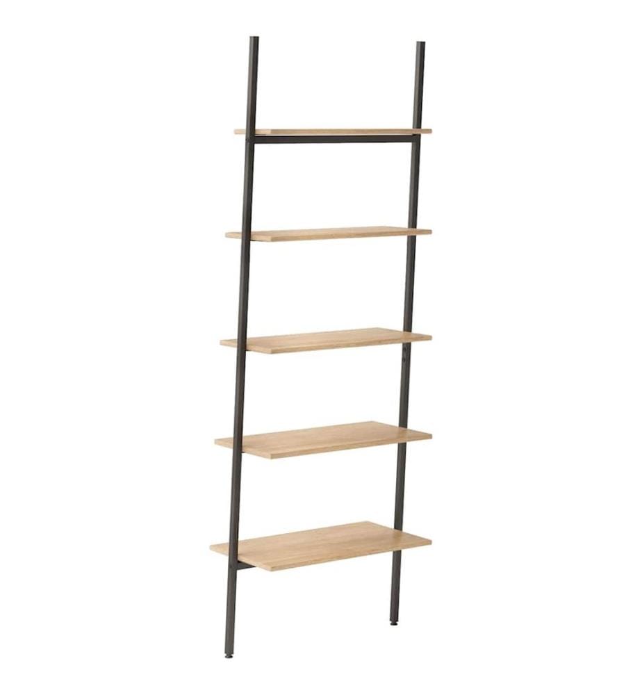 Leiterregal mit 5 Böden Hellbraun und Schwarz 64x34x185,5 cm