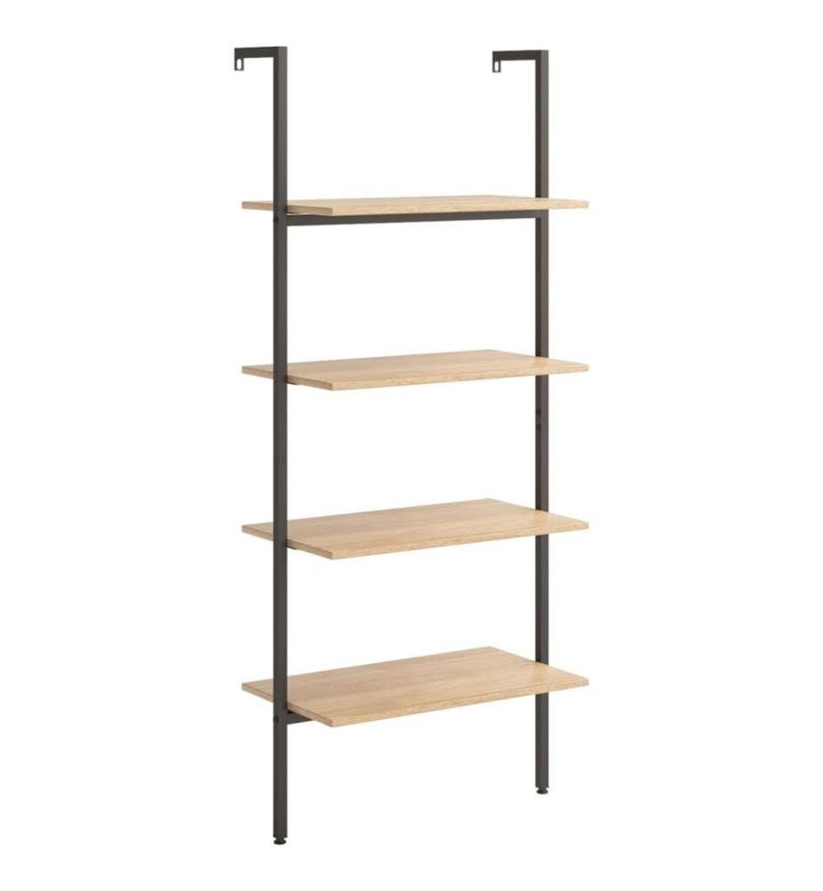 Leiterregal mit 4 Böden Hellbraun und Schwarz 64x35x152,5 cm