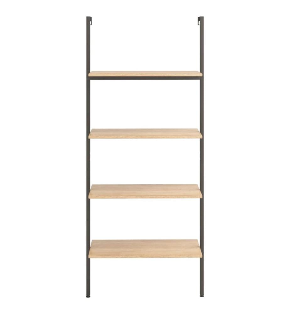 Leiterregal mit 4 Böden Hellbraun und Schwarz 64x35x152,5 cm