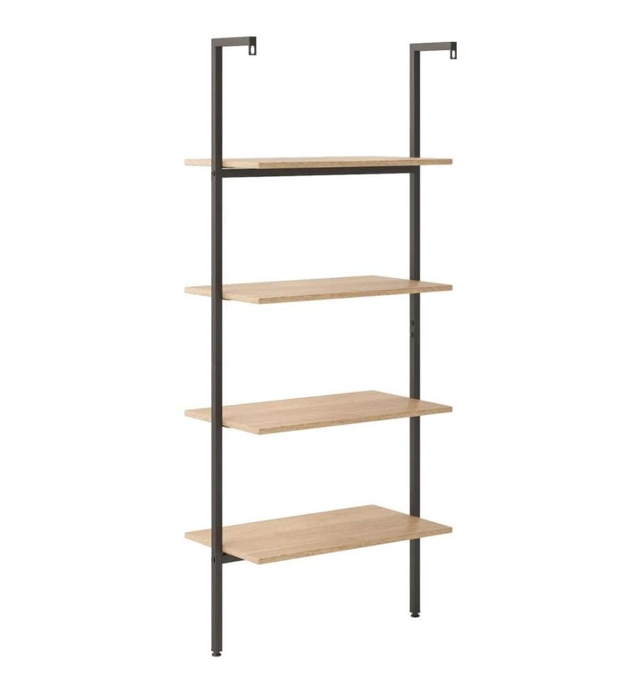 Leiterregal mit 4 Böden Hellbraun und Schwarz 64x35x152,5 cm
