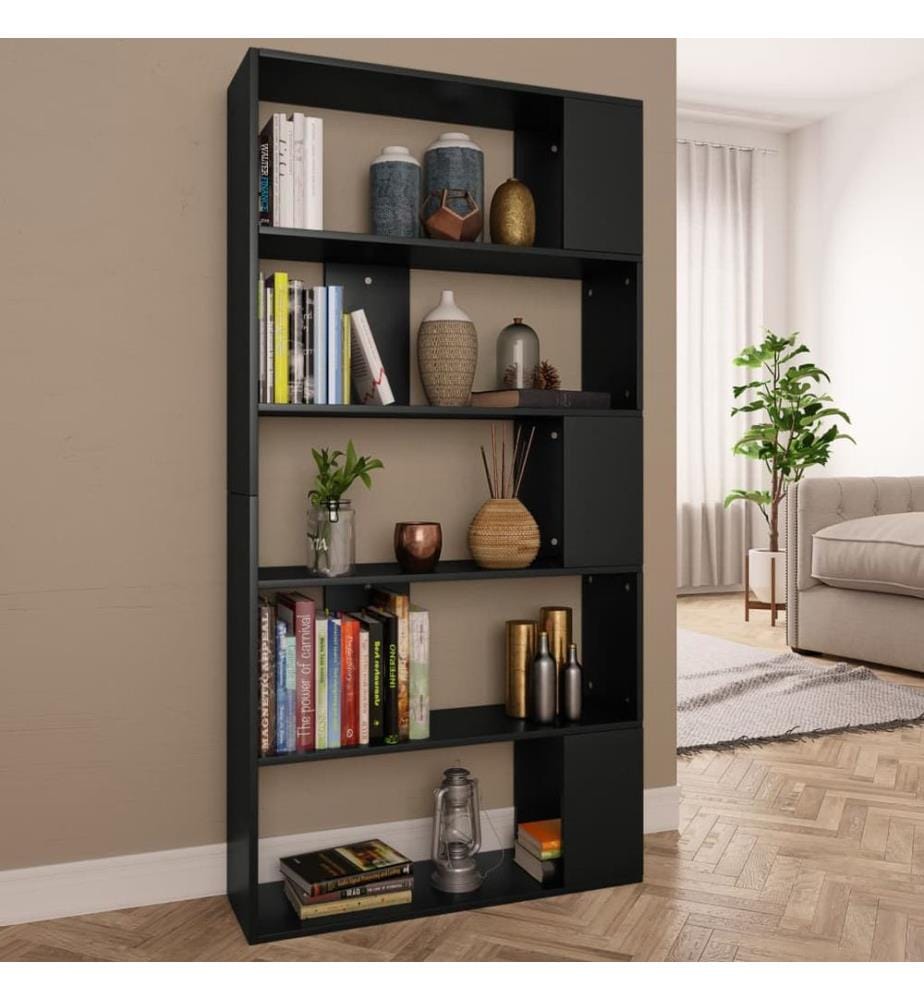 Bibliothèque/Séparateur de pièce Noir Bois d'ingénierie