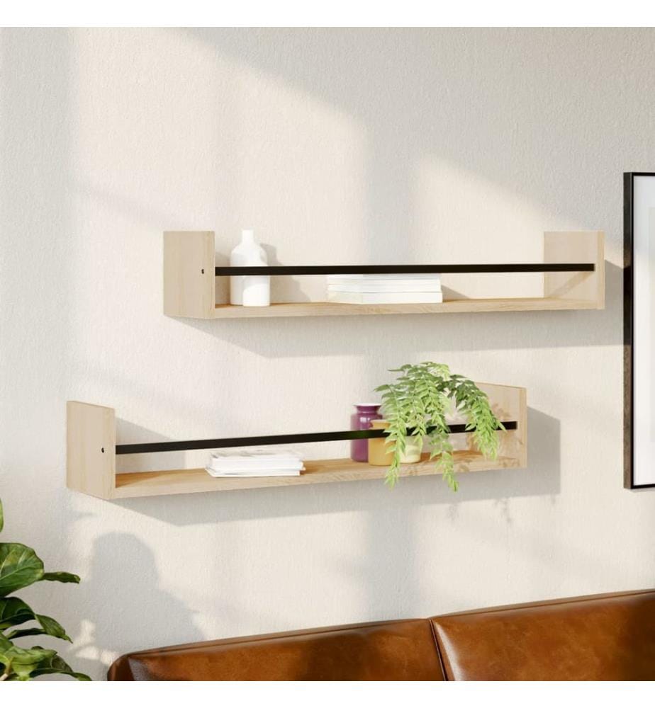 Wandregale mit Stangen 2 Stk. Sonoma-Eiche 80x16x14 cm
