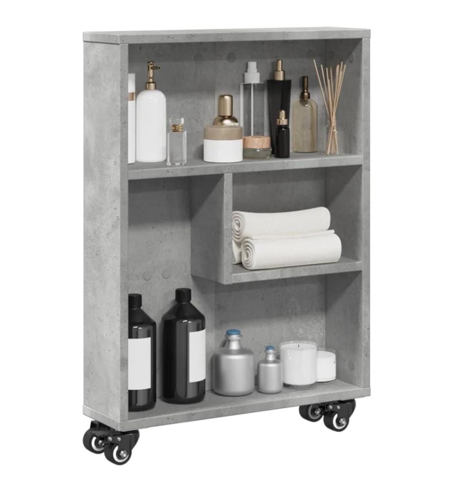 Chariot de rangement étroit gris béton bois d'ingénierie