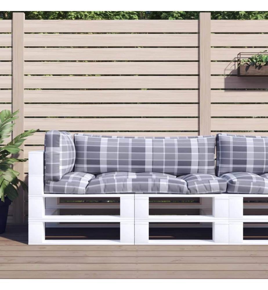 Coussins de palette 3 pcs carreaux gris tissu