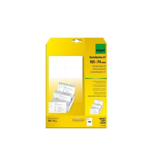 SIGEL - Karteikarten A7 (A4), 20 Blatt, 185 g, Weiss
