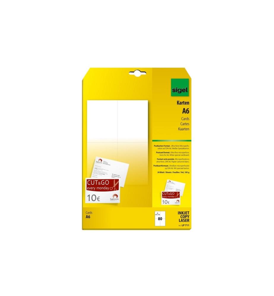 SIGEL - Postkarte A6 (A4), 20 Blatt, 185 g, Weiss
