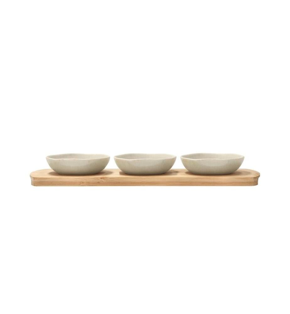 VILLA COLLECTION - Plateau en bambou avec 3 petits bols Shoku Beige