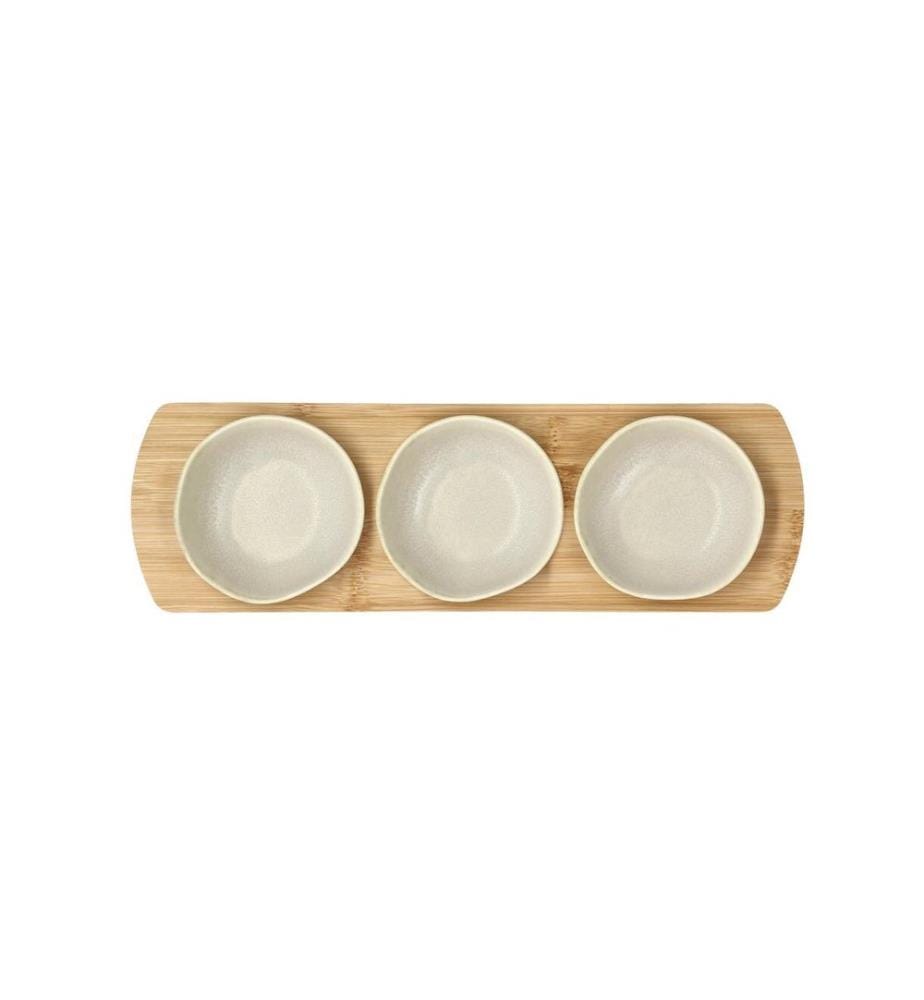 VILLA COLLECTION - Plateau en bambou avec 3 petits bols Shoku Beige