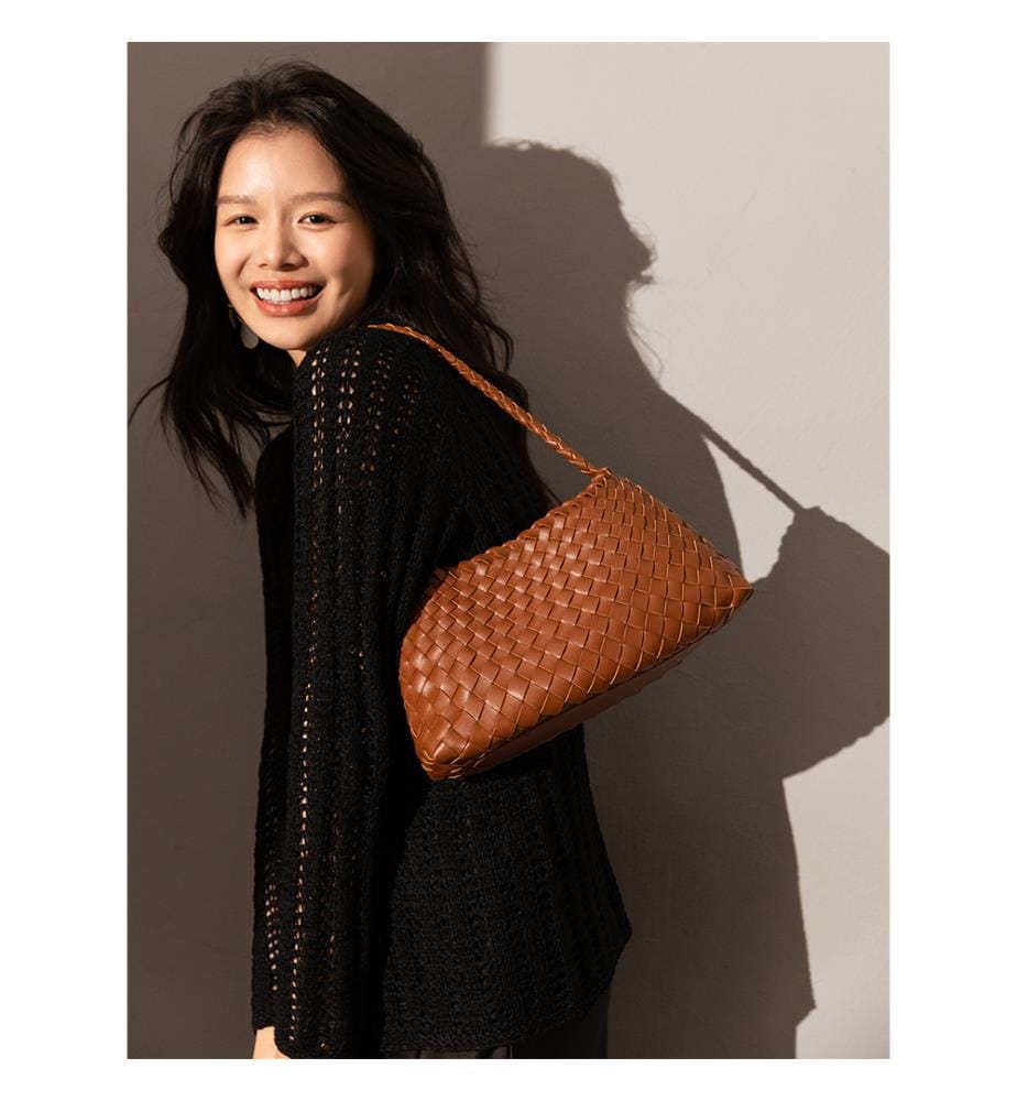 Geflochtene Mini Trapeztasche - Braun