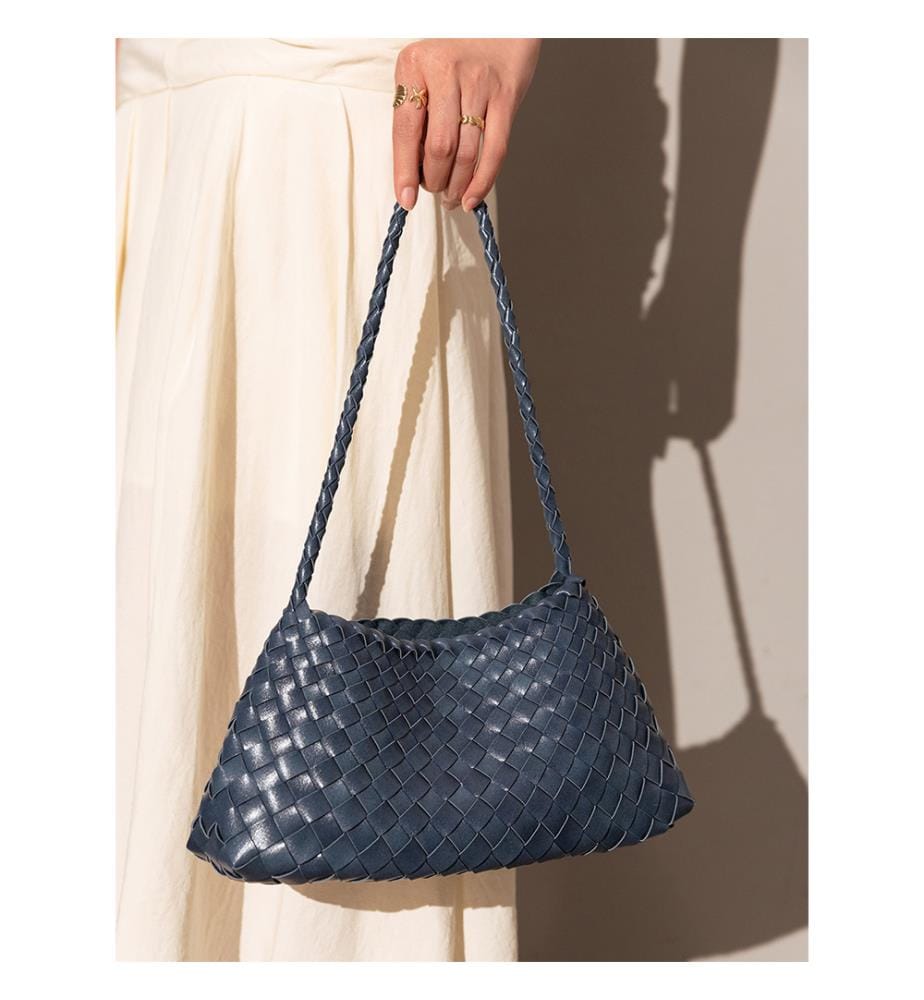 Geflochtene Mini Trapez Tasche - Marineblau