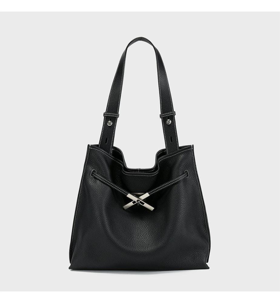 Sac hobo en cuir grainé - Noir