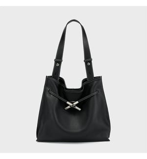 Hobo-Tasche aus genarbtem Leder - Schwarz