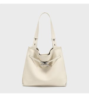 Hobo-Tasche aus genarbtem Leder - Elfenbein