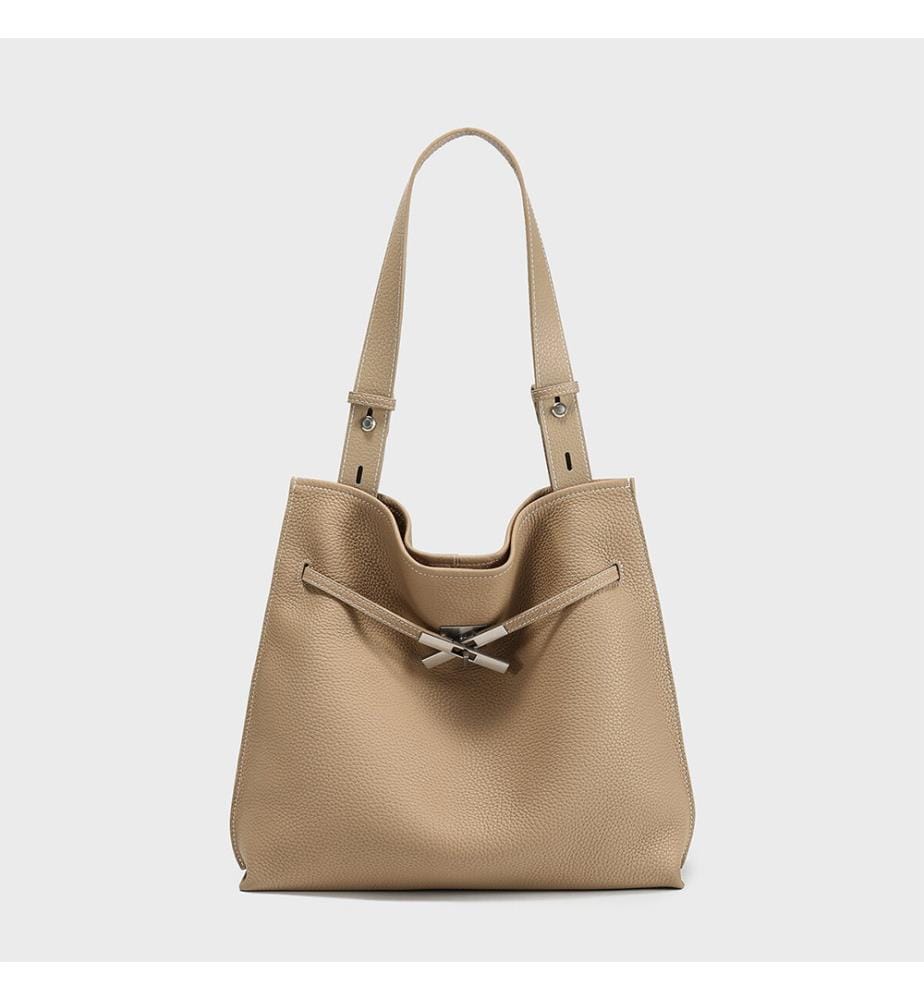 Sac hobo en cuir grainé - Taupe
