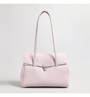 Einkaufstasche mit Verschluss aus genarbtem Leder - Rosa