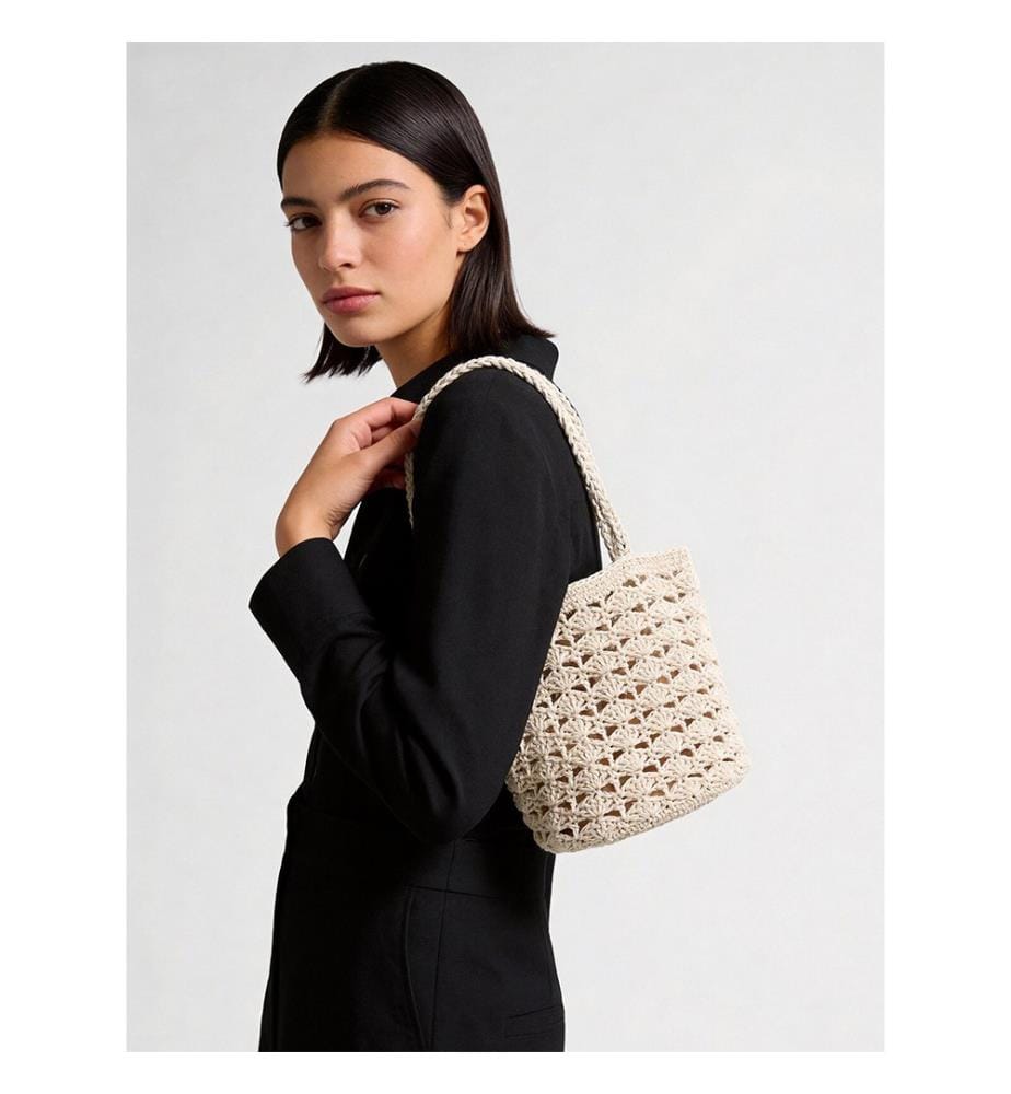 Borsa a secchiello all'uncinetto - Avorio